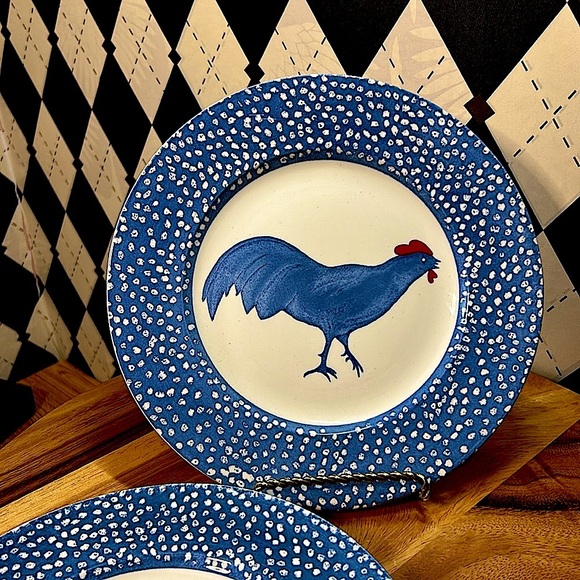 Vintage Chanticleer Set of 4 by Alice Cotterell – Blue Rooster Dinner Plates - Picture 7 of 11